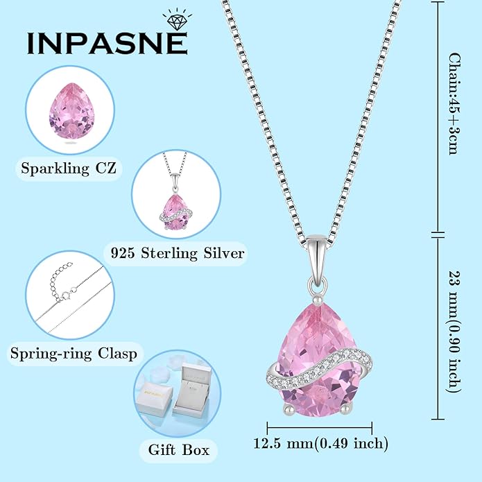 Teardrop Necklace for Women 925 Sterling Silver Birthstone Necklace Pendant Jewelry Gifts for Her