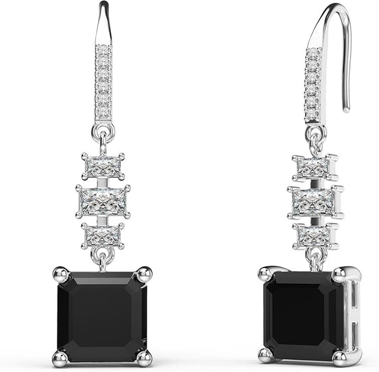 18K White Gold Plated Sterling Silver Asscher Cut Cubic Zirconia Dangle Earrings for Women Square CZ Diamond Drop Dangling Earrings for Women Mom