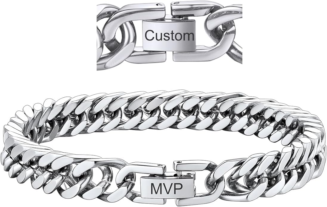 ChainsHouse Stainless Steel Cuban Link Bracelet, 8mm/12mm/17mm Width, 7.5"/8.3"/9", 18K Gold Plated Chain Wrist Bracelets for Men Women, Send Gift Box