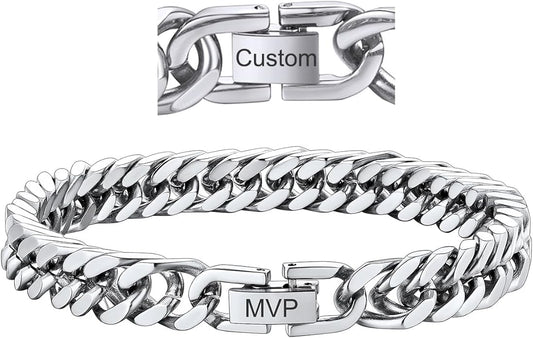 ChainsHouse Stainless Steel Cuban Link Bracelet, 8mm/12mm/17mm Width, 7.5"/8.3"/9", 18K Gold Plated Chain Wrist Bracelets for Men Women, Send Gift Box