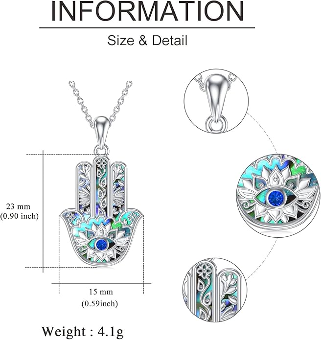 VONALA Silver Evil Eye Necklace for Women Hamsa Fatima Necklace Hamsa Hand Jewelry Gifts for Men
