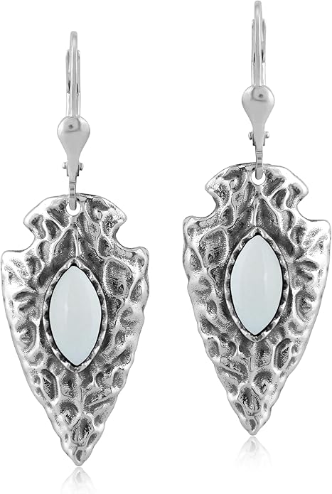American West Jewelry Fritz Casuse Sterling Silver Arrowhead and Genuine Gemstone Lever Back Earrings