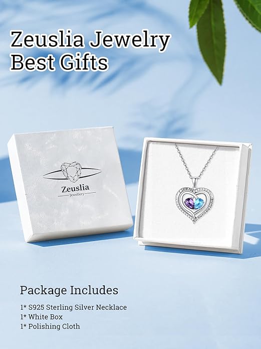 Zeuslia Double Birthstone Necklace Gifts for Wife - 925 Sterling Silver Sunflower/Rose/Crown Cross/Compass/Heart Pendant I Love You Necklace, Anniversary Birthday Gifts for Wife Girlfriend Mom Her