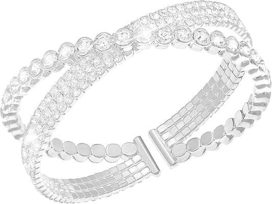 Suyi Rhinestone Bracelet for Women Silver Multilayer Cuff Bracelet Craystal Braidal Bracelets