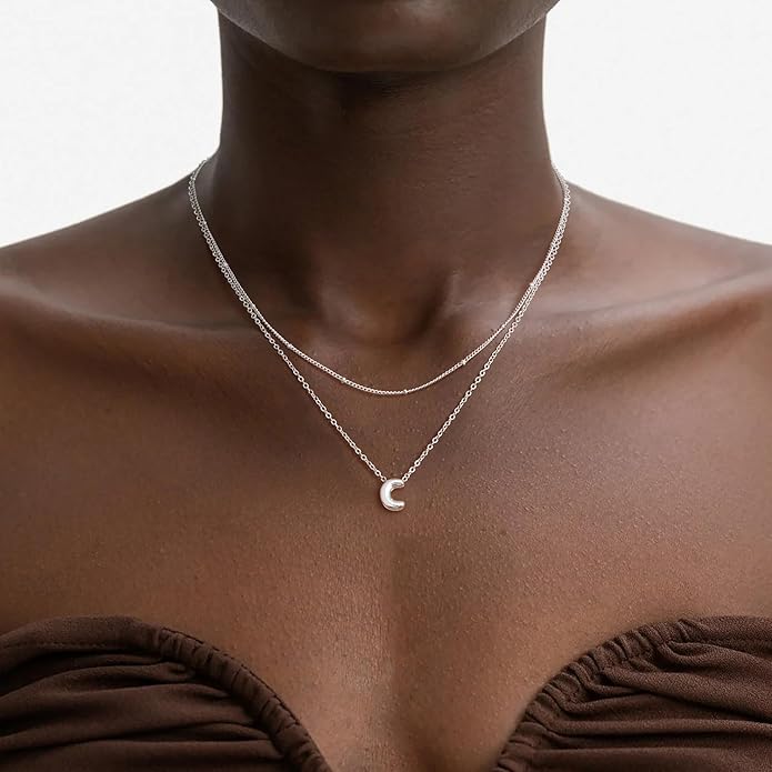 Bubble Letter Necklace Layered Initial Necklaces for Women Dainty Cute Choker Pendant Stack Jewelry Teen Gift Trendy Stuff