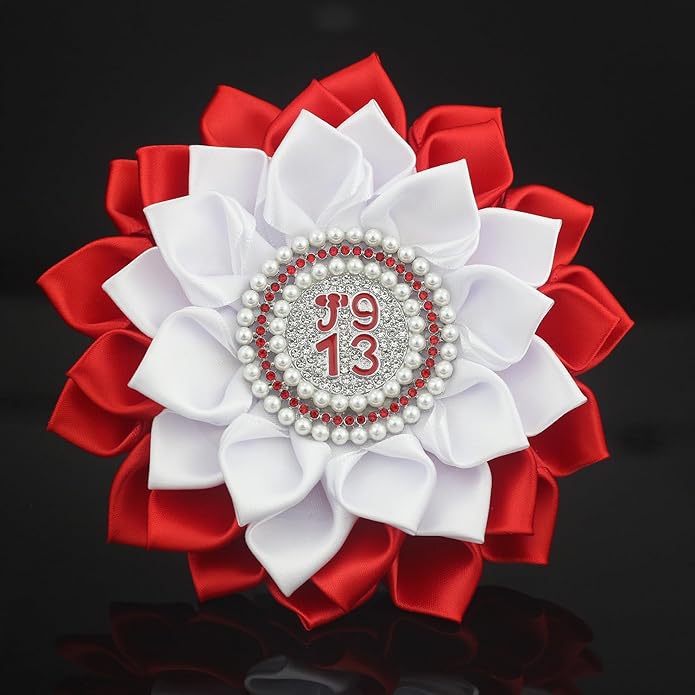 MKISWIN Sorority Flower Brooch Pin for Women Sorority Paraphernalia Gift Pearl Crystal Corsage with Red Elephant Sisterhood Jewelry for Soror