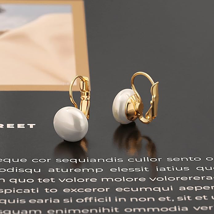 Handpicked White Pearl Earrings 18k Gold Plated Leverback Dangle Stud Pearl Earrings Jewelry for Women