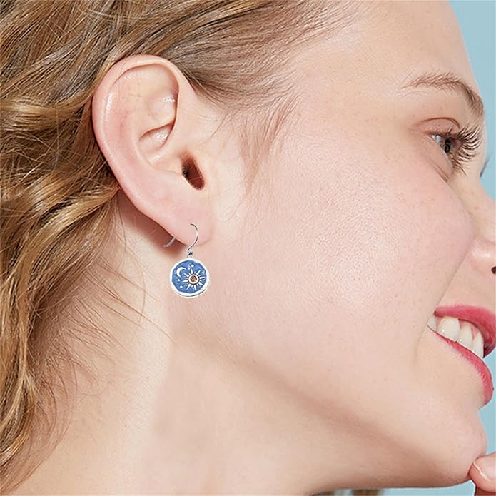 MALOYANVE Vintage Sun and Moon Drop Dangle Earrings for Women Unique lightweight Handmade Retro Boho Antiqued Gold Silver Round Coin Earrings for Women Jewelry