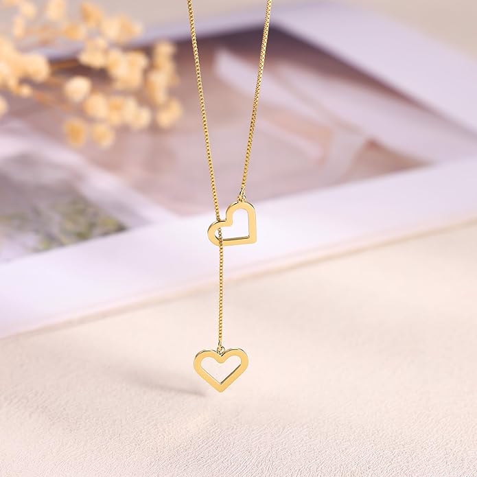 Tewiky Cute Heart Necklace Tiny 14k Gold Heart Pendant Choker Necklaces Small Gold Love Open Heart Chain Necklace for Women Dainty Gold Necklace Gifts for Her