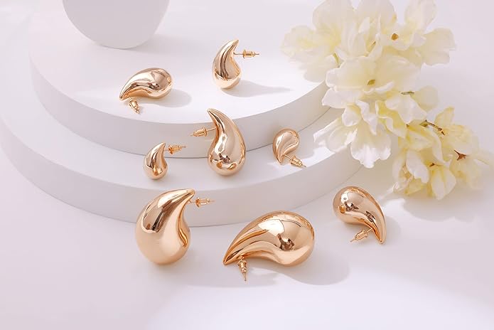Gacimy Teardrop Earrings Dupes for Women 14K Gold Plated, Chunky Drop Earrings for Women with 925 Sterling Silver Post