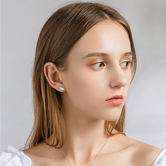 Sterling Silver Opal and Moonstone Angel Earrings Studs by Angel Jewelry