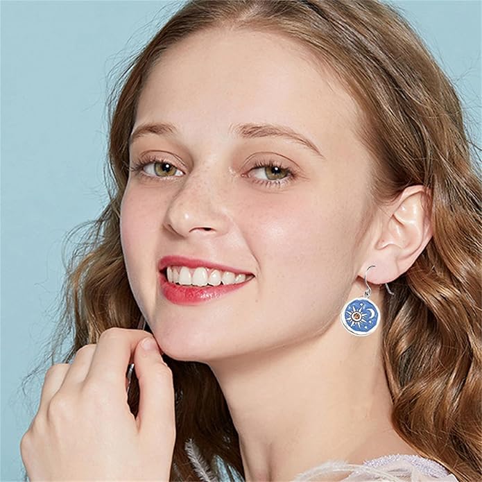 MALOYANVE Vintage Sun and Moon Drop Dangle Earrings for Women Unique lightweight Handmade Retro Boho Antiqued Gold Silver Round Coin Earrings for Women Jewelry