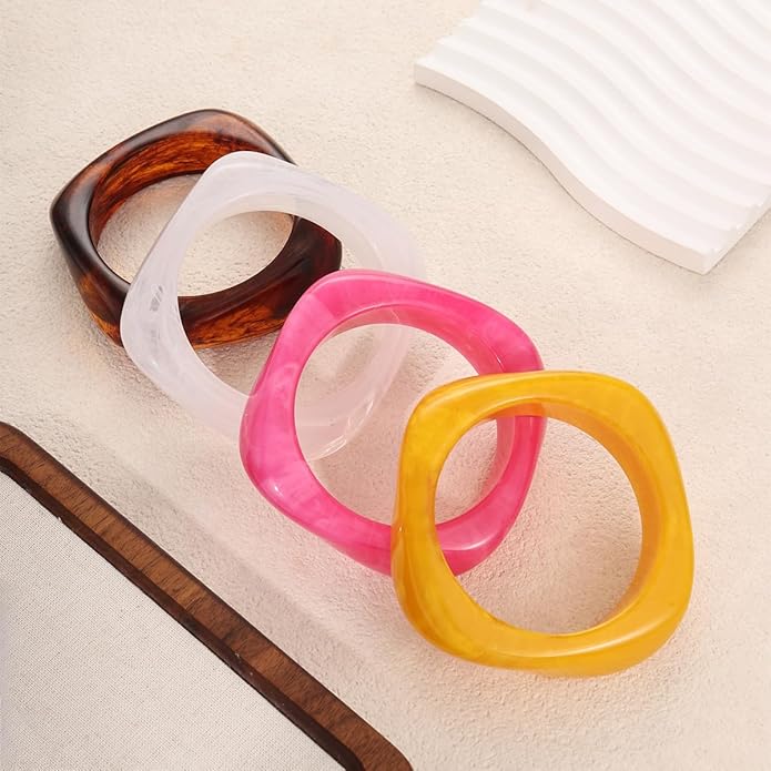 Acrylic Chunky Bangle Bracelets for Women, Irregular Punk Acrylic Resin Bangle Geometric Cuff Wide Wristband Bracelet Fashions Thick Acetate Statement Jewelry Set