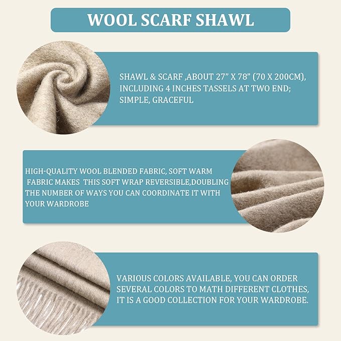 FLEESOFT Winter Wool Scarf Shawl -Thick Oversized Pashmina Shawl Wrap,Soft Warm Winter Scarves,Travel Blanket Scarf for Women