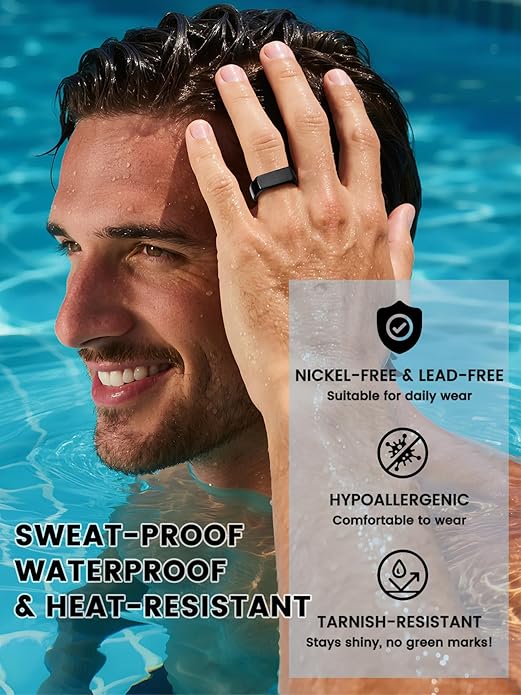 Bestyle Stainless Steel Signet Ring for Men Women in Gold/Black/Silver/Vintage Gray Tone, Chunky Thick Heavy Dome Band Ring Cool Finger Ring, Gift for Dad Husband, Size 7-14 Customizable