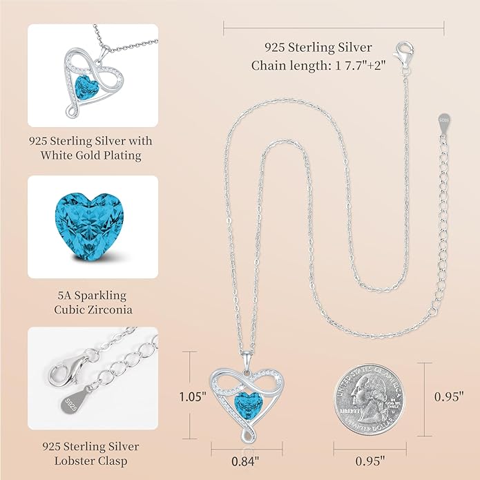 925 Sterling Silver Infinity Necklace - Exquisite Silver Jewelry for Women, Love Heart Necklace for Birthday, Anniversary, Valentine’s Day - Ideal Gift for Girlfriend, Wife, Mom, or Her