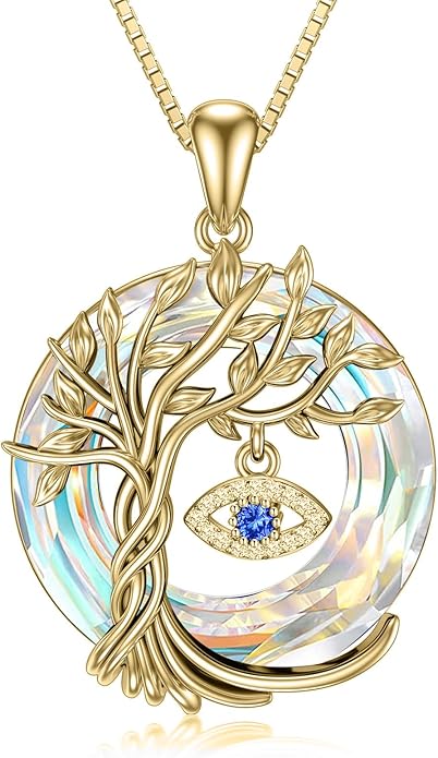 TOUPOP Evil Eye Necklace 925 Sterling Silver Tree of Life Circle Crystal Pendant Necklace Protection Jewelry Amulet Christmas Gifts for Women Her
