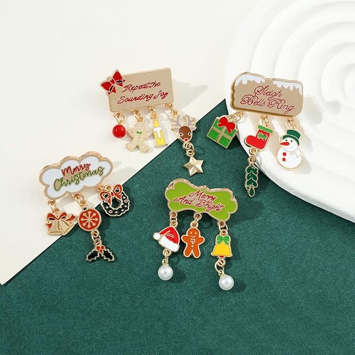 ONLYJUMP Christmas Bell Brooch Pins for Women Girls Lovely Crystal Christmass Tree Snowflake Bell Reindeer Snowman Brooches Colorful Xmas Enamel Pins Holiday Party Gift