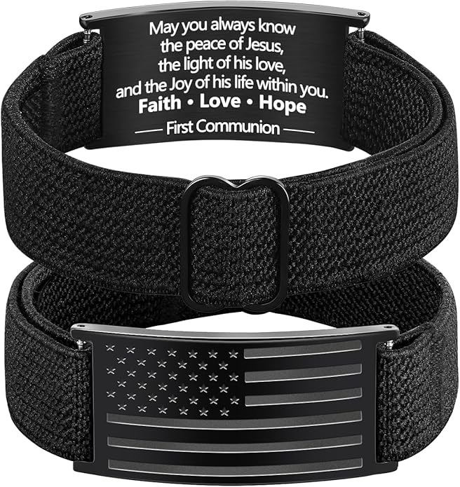 LDOWWGL Valentines Day Gifts - Patriotic American Flag Bracelet for Men - Military Adjustable Black Elastic Strap with Bible Verse - Veteran Gifts, Birthday Gift for Boys