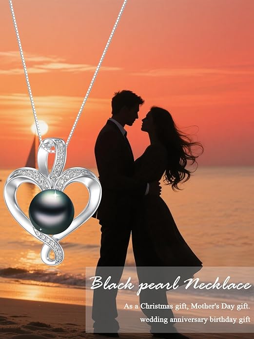 Tahitian Black Pearl Necklace Infinity Gifts for Women Wife Wedding Birthday Anniversary Jewelry Valentines Christmas Day Gifts 925 Sterling Silver