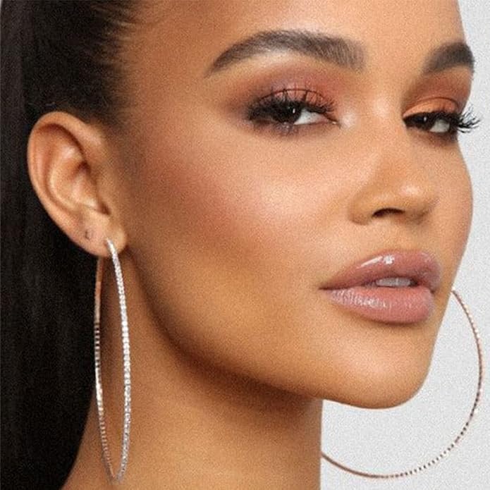 925 Sterling Silver Earrings Large Rhinestone Hoop Earrings Big Cubic Zirconia Hoop Earrings Thin Rhinestones Round Hoop Earrings for Women 20/30/40/50/60/70mm Sparkly Hoops With Crystals for Womens