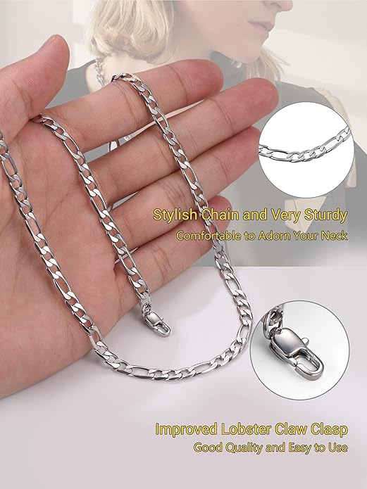 PROSTEEL 316L Stainless Steel Figaro Cuban Chain Necklace for Men, Black/18K Real Gold Plated, 4/5/6/7.5/9/10/13mm, 14inch-30inch, Come with Box