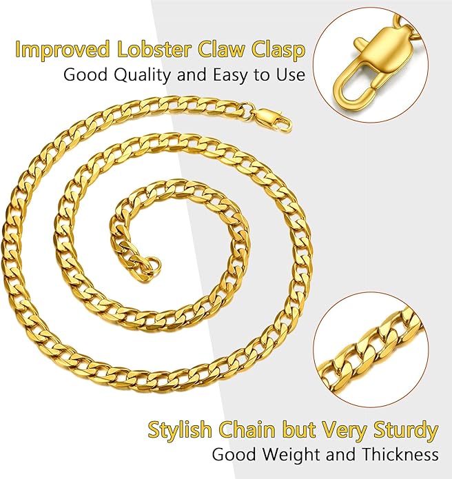 PROSTEEL 316L Stainless Steel Cuban Link Chain Necklaces for Men, Black/18K Gold Plated, Hypoallergenic Jewelry, 4mm-13mm, 14"-30", Come with Box