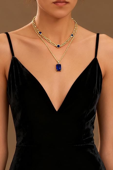 Gold Layered Pendant Necklaces for Women 14k Gold Plated Crystal Choker Necklace Paperclip Rhinestone Necklace Party Prom Jewelry