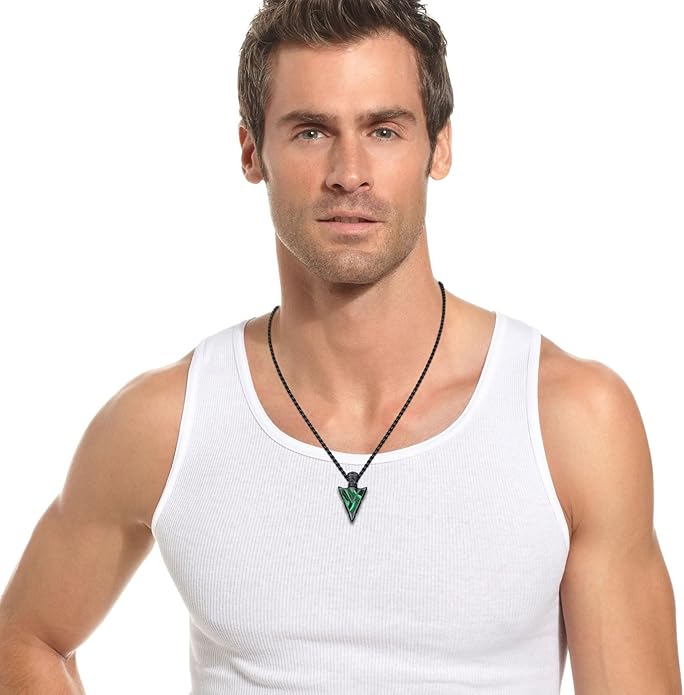 Suiknsn Arrowhead Necklace for Men Women 925 Sterling Silver Turquoise Malachite Celtic/Eye of Horus/Viking Arrow Pendant Amulet Jewelry Gifts Native American Necklace