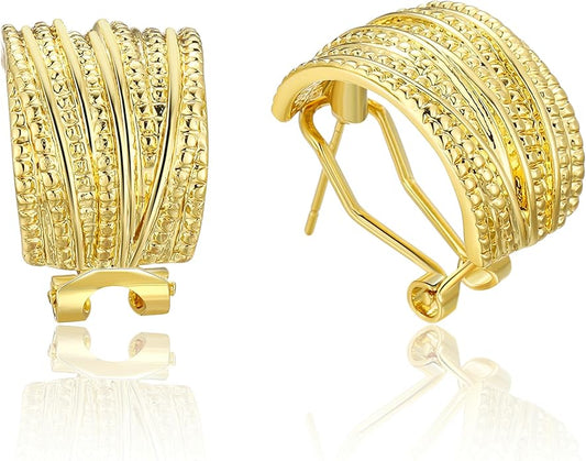 Two Tone Earrings for Women Gold and Silver Crossover Half Hoop Statement Earring Designer Stud Earrings