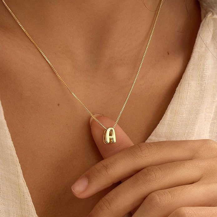 Bubble Gold Letter Necklace for Women, 14k Gold Plated Balloon Initial Necklace, Dainty Gold Necklace for Women, Personalized Bubble Pendant Name Necklace, Fashion Accessories Trendy Jewelry