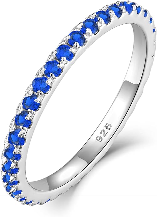 YL Stackable Ring 925 Sterling Silver Wedding Eternity Bands Birthstone Stacking Rings for Women