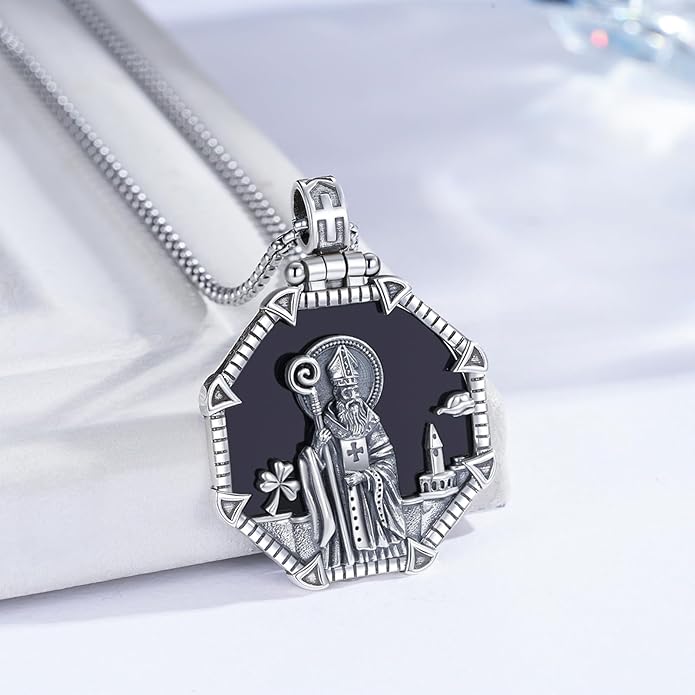 Taioiat Saint Necklace 925 Sterling Silver St Necklace Amulet Pendant Jewelry Religious Gift for Men Women