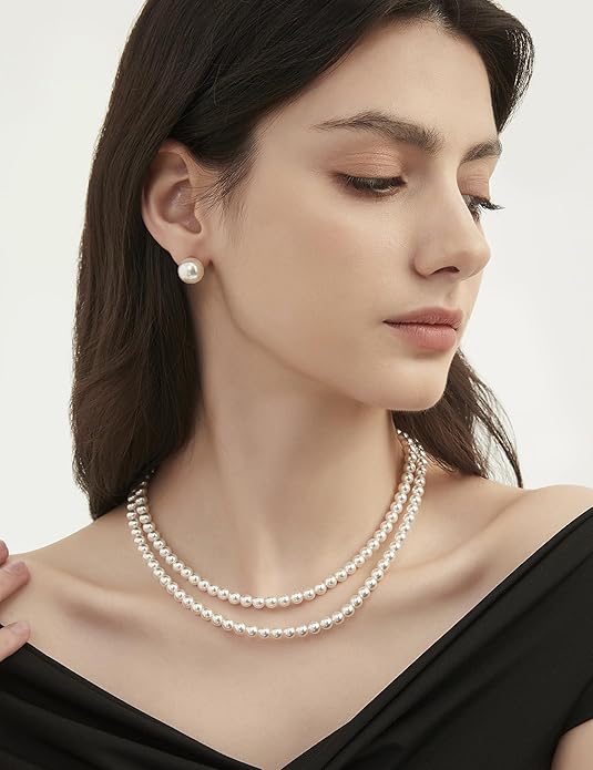 Mameloly Pearl Necklaces for Women Dainty 925 Sterling Silver 18K Gold Plated 6MM Simulated White Pearl Choker Necklace Strand for Her Engagement Wedding Birdal