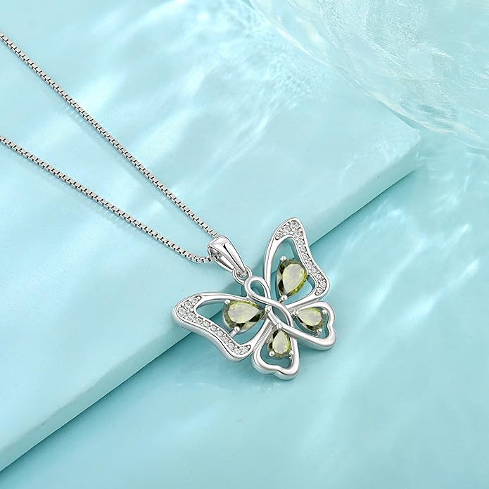 Butterfly Necklace 925 Sterling Silver Cubic Zirconia Birthstone Jewelry Gifts for Women Wife Mother