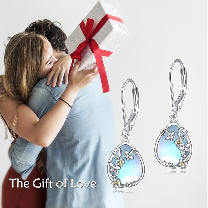 Moonstone Filigree Drop Dangle Teardrop Earrings 925 Sterling Silver Moonstone Leverback Earrings for Women Jewelry Gifts