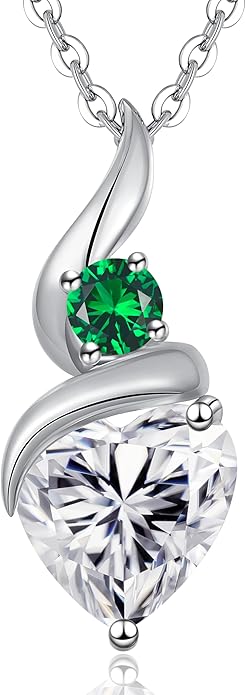 Moissanite Heart Pendant Necklaces for Women, 925 Sterling Silver Necklace with Birthstone, Ideal Anniversary Present or Birthday Christmas Valentine Mothers Day Jewelry Gifts for Mom Wife Her Girlfriend