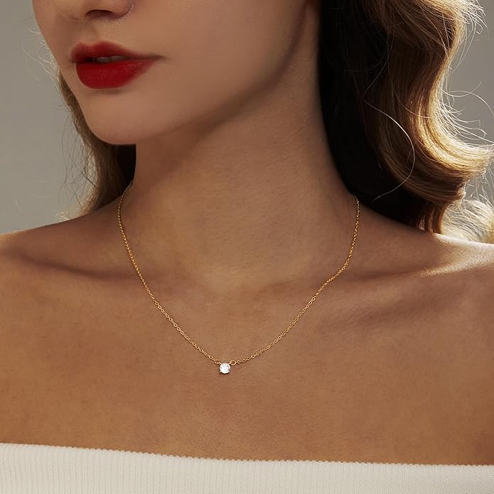 Zeffy Diamond Necklaces for Women, Dainty Gold Necklace 18k Gold Plated Layered Necklaces Simple Gold CZ Diamond Pendant Necklaces for Women Trendy Jewelry Gifts for Girls