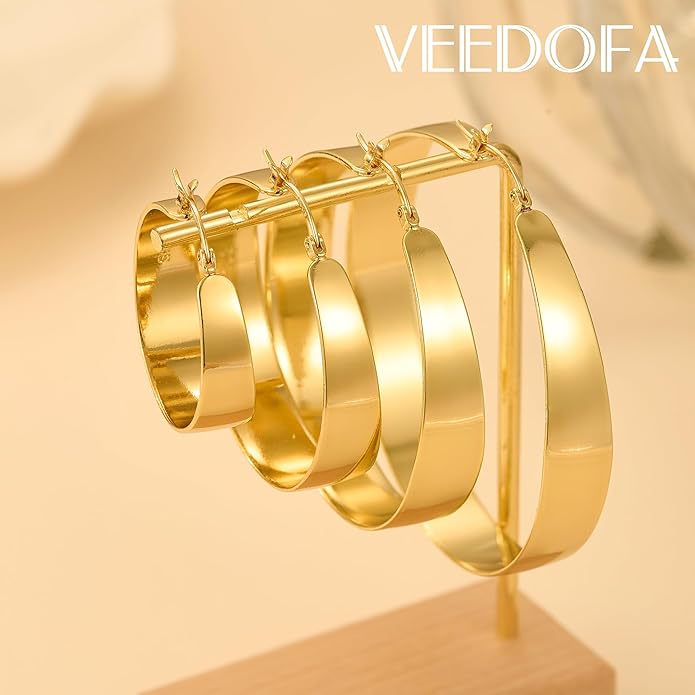 10MM Wide Thick Gold Hoop Earrings for Women Hypoallergenic 925 Sterling Silver Large Hoop Lightweight Chunky Hoops Earring for Women Jewelry Gifts