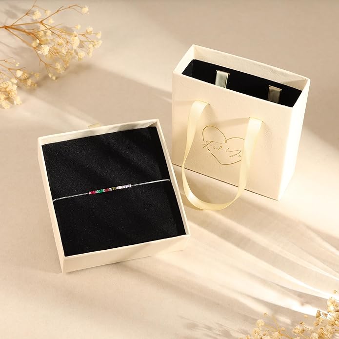 925 Sterling Silver Personalized Mom Birthstone Bracelets for Women — Custom Adjustable Dainty Jewelry for Mother’s Day, Birthday, Christmas Gifts for Mom Grandma Wife