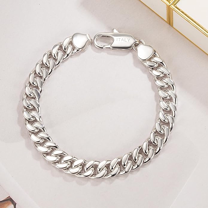 Fashion 925 Sterling Silver Solid Miami Cuban Link Chain Bracelet 8MM-12MM-14MM Curb Cuban Solid Thick Big Link Bracelet For Men 7-10 Inch Jewelry Gift