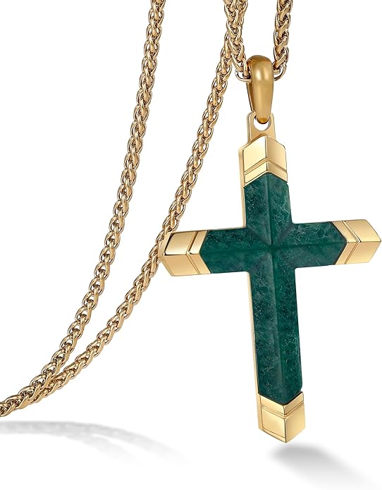 GTMJ Cross Necklace for Men -Stainless Steel & Gemstone Adjustable Box Chain 24-26in, Spiritual Jewelry Gift for Him, Everyday Wear