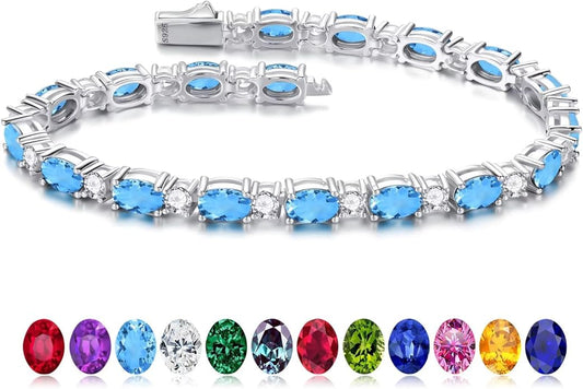 Iefil Tennis Bracelets for Women - 925 Sterling Silver Birthstone Bracelet, Anniversary Birthday Gifts for Women, Jewelry Gifts for Woman Her, 6.5"-7"