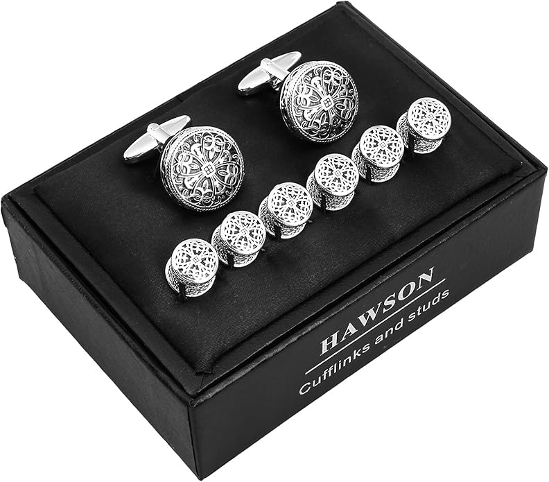 HAWSON Cufflinks and Studs for Men-Fashion Men Vintage Enamel Carbon Fiber Tuxedo Shirt Cufflinks and Studs Set for Regular Wedding Business Accessories