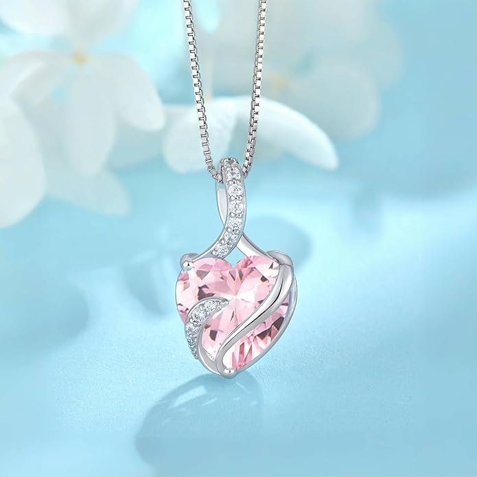 FJ Infinity Birthstone Necklace 925 Sterling Silver Love Heart Pendant Jewelry Gifts for Women