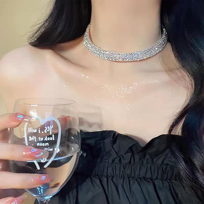 Crystal Wedding Jewelry Set, Silver Necklace Earrings Bracelet Crystal Bridal Wedding Jewelry Sets for Brides Bridesmaid Prom Costume Accessories