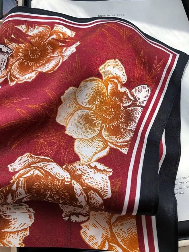 ANDANTINO 100% Pure Mulberry Silk Small Square Scarves -21'' x 21''- Digital Printed Neckerchief –Women Men Lightweight Scarf