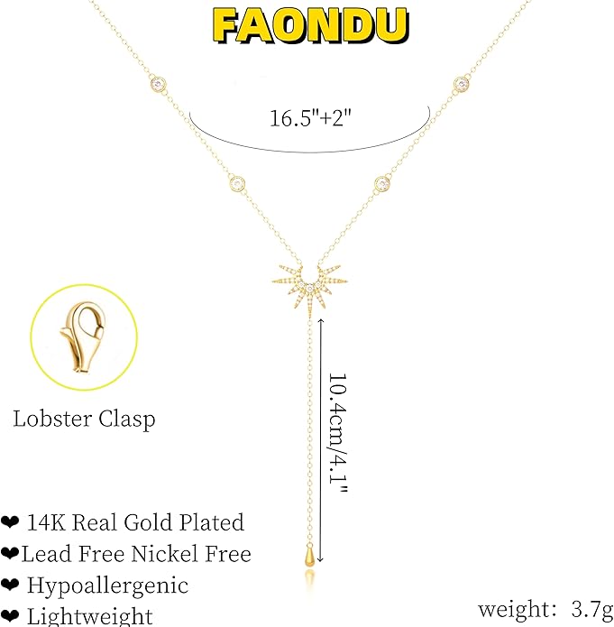 Lariat Long Necklace for Women Trendy Layered Y Necklace Dainty Pendant Drop Dangle Necklace Y-Shaped Necklace Simple CZ Necklace for Women Jewelry