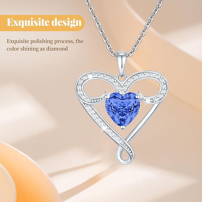 Infinity Necklace for Women, 925 Sterling Silver Heart Necklace with 5A Zircon, White Gold Plated Adjustable Chain, Gift for Valentine's Day, Birthday, Anniversary for Wife, Girlfriend, Mom