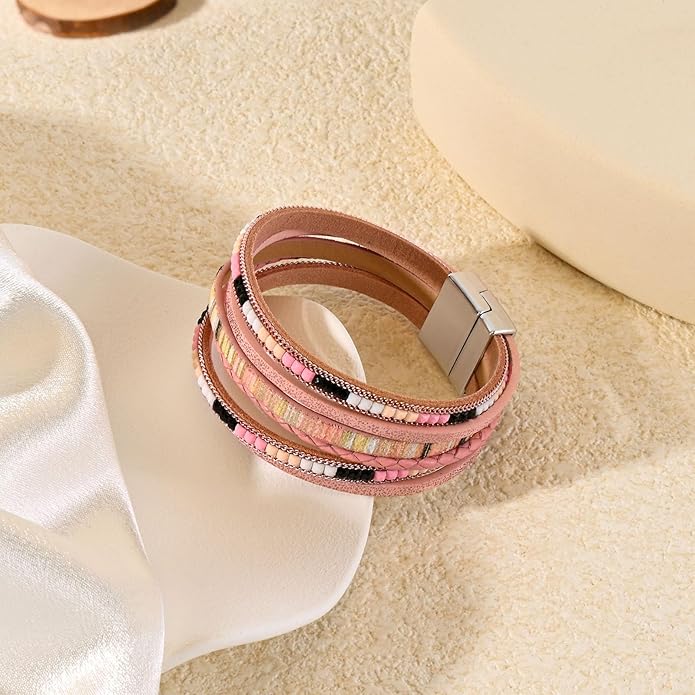 VIBILIA Boho Leather Wrap Bracelets for Women Multi-Layer Bracelets with Strong Clasp Jewelry for Women